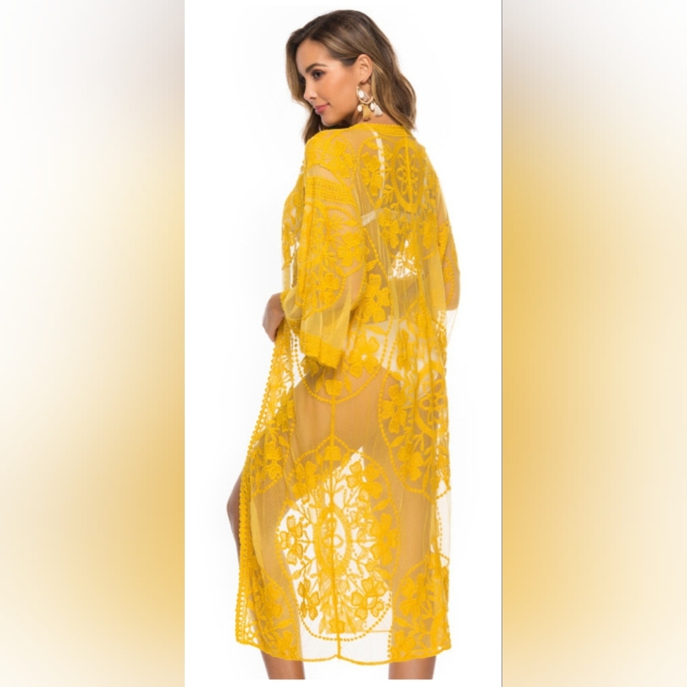 Ember Yellow Lace Kimono Cover-Up Size S
